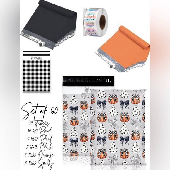 Buy Now Price - Set of 60 Spooky Season Poly Mailers 20 10x13 10 6x9 30 Stickers - Picture 1 of 14